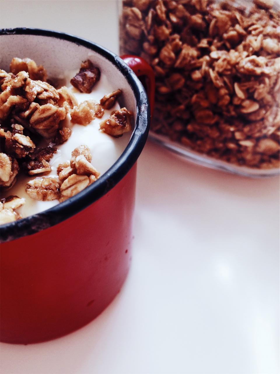 oatmeal mug milk granola cup cereal breakfast 