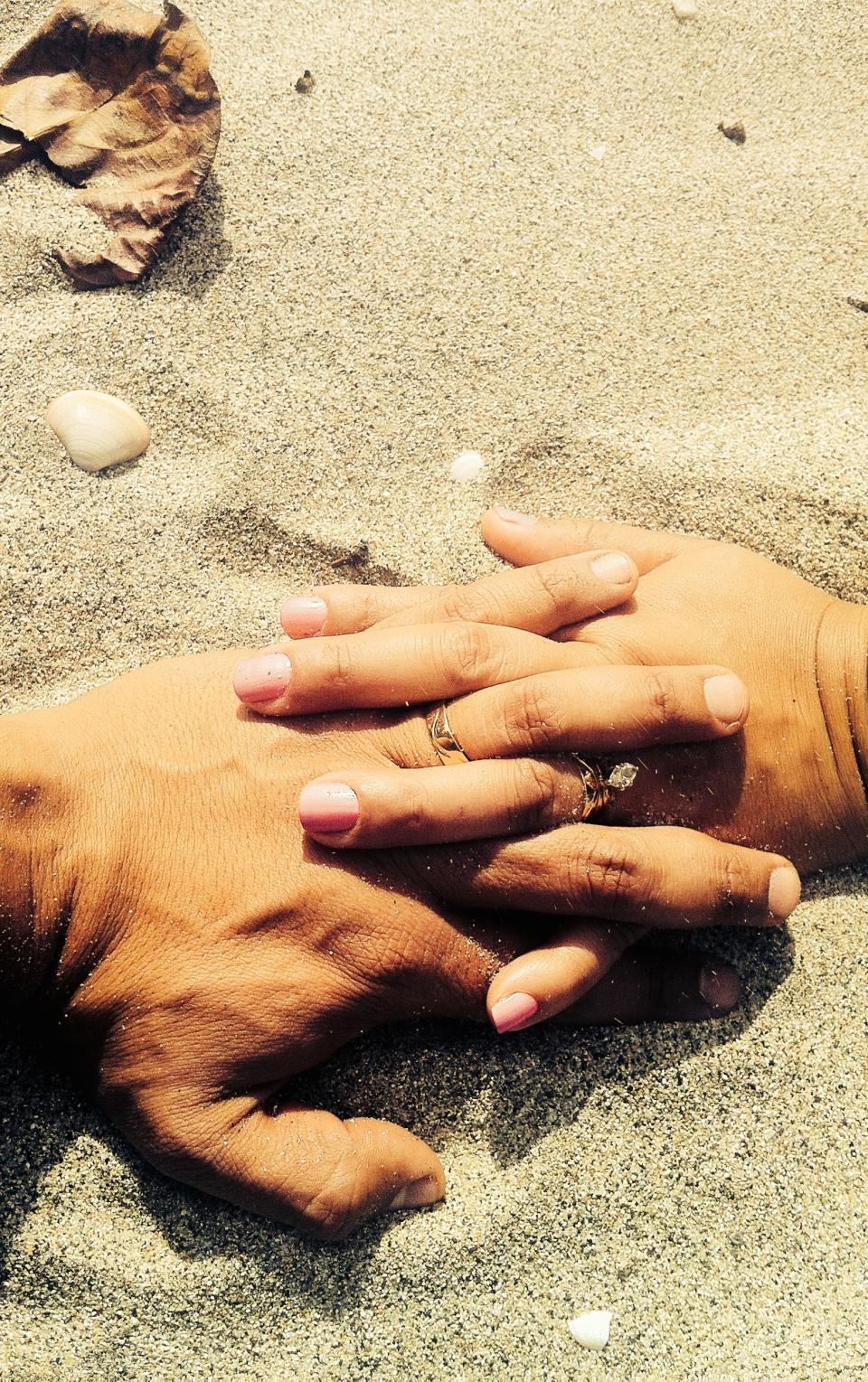 weddingrings sand romantic romance love holdinghands engagement 