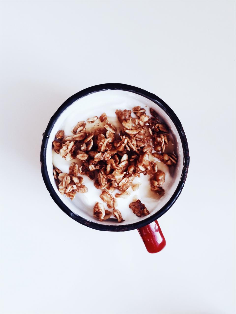 mug milk granola food cup breakfast 