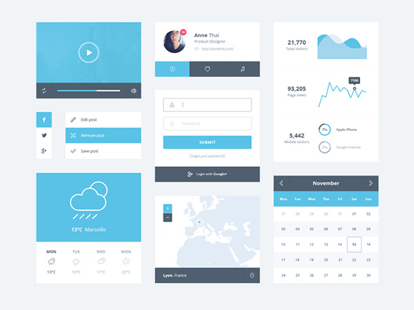 Flat Blue Web UI Elements Kit