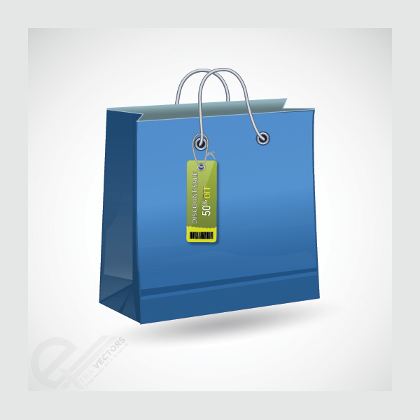 Blue Shopping Bag Icon with Tag