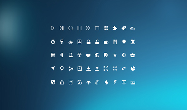 50 White Mini Glyph Icons Pack PSD