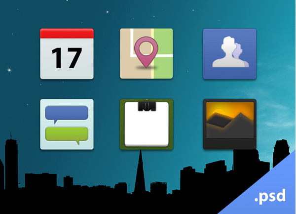 6 Rounded Facebook Style Icons Set PSD