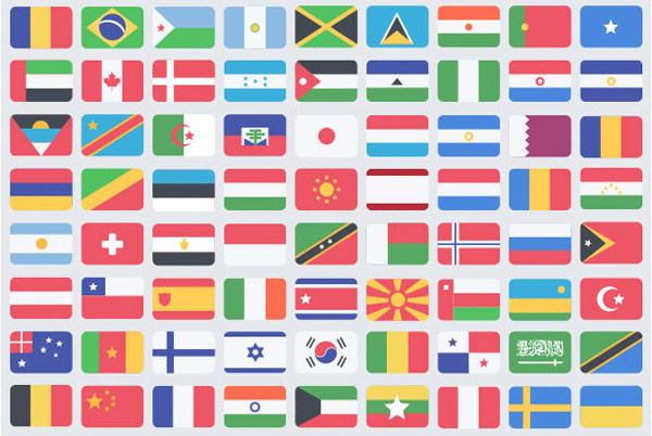 100 Colorful Flat World Flags Icons Pack PSD