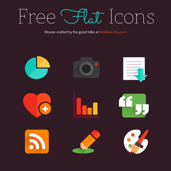 9 Colorful Flat Web Icons Set PSD