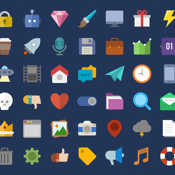 47 Colorful Flat Web Icons Pack PSD