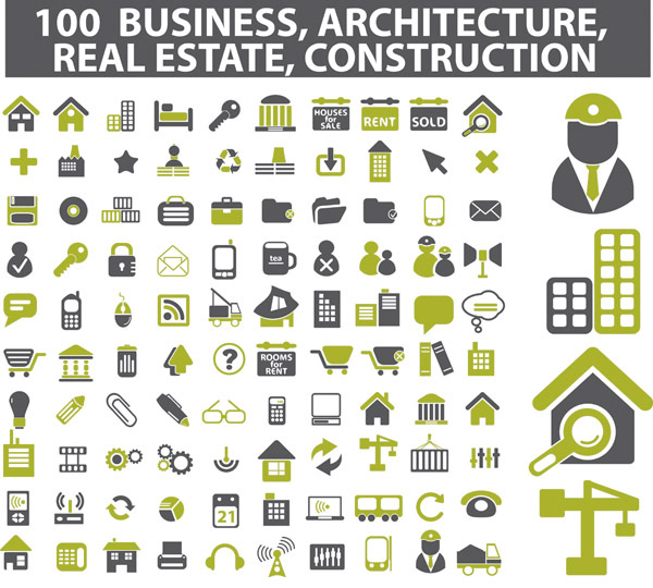 100 Construction Buildings Vector Icons Pack