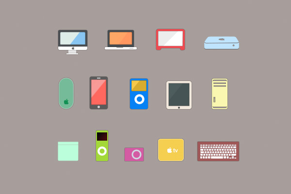 14 Flat Apple Device Product Icons Set