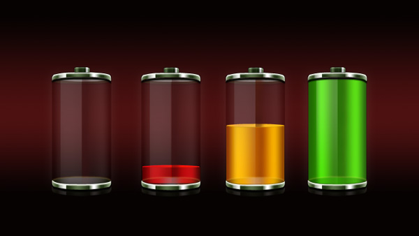 4 Glossy Battery Charging Icons Set PSD