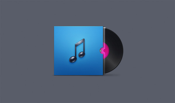Glossy Vinyl Record with Album Icon PSD