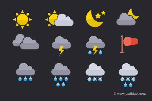 12 Metro Flat Weather Icons Set