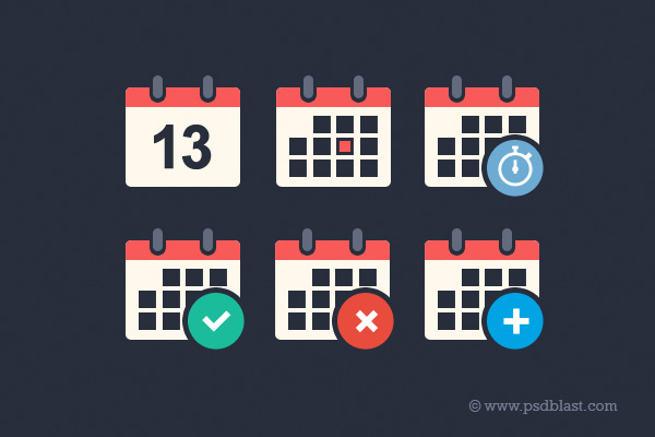 6 Flat Calendar Action Icons