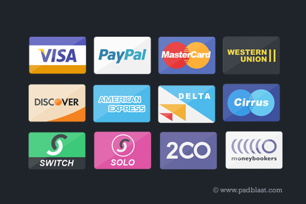 Flat Credit Card Payment Icons Set