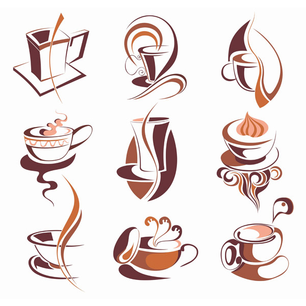 12 Abstract Coffee Cup Vector Icon Graphics