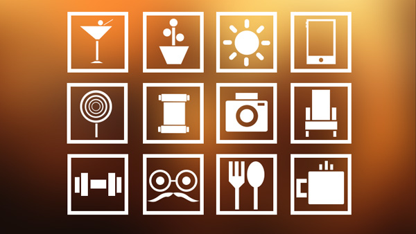12 Flat Square Lifestyle Icon Set