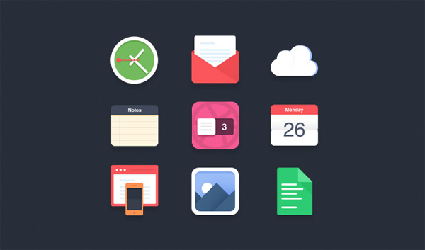 9 Flat Colorful Desktop Icons Set
