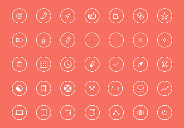 35 Thin Line Circle Icons Set