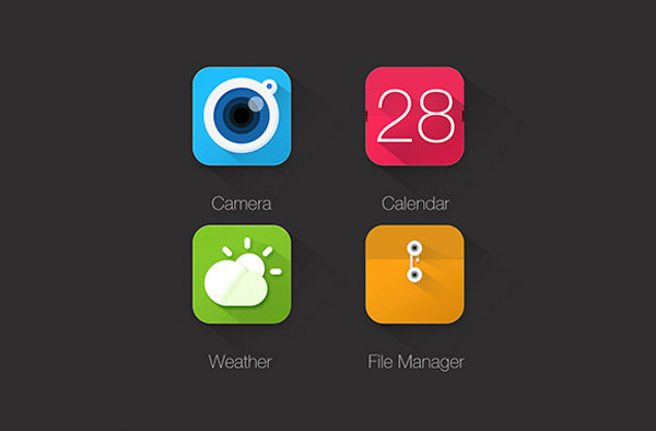 4 Colorful Long Shadow App Icons Set