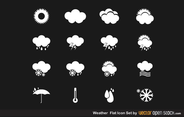 16 Flat Weather Icons Vector Set