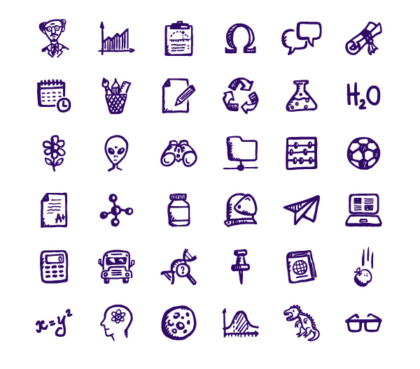 36 Brainy Hand Drawn Education Icons Set