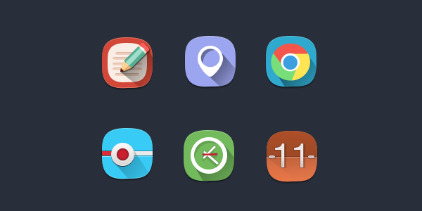 6 Colorful Flat Rounded Web Icons Set