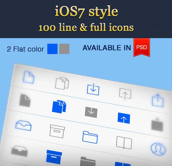100 Flat iOS7 Line Icons Pack