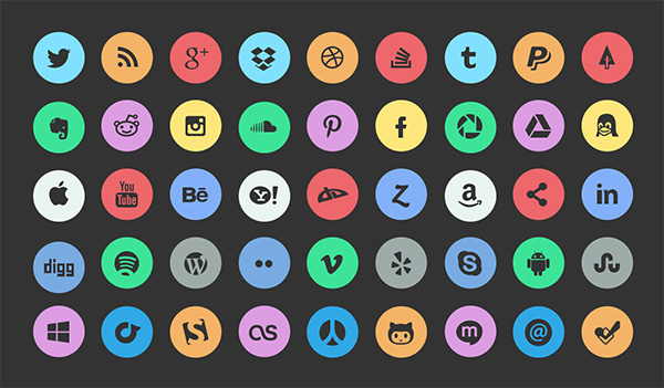 45 Round Flat Social Media Icons Pack