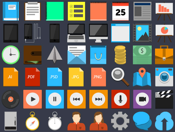 75 Colorful Flat Vector Icons Pack