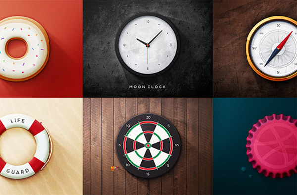 6 Realistic Round Web Icons Set