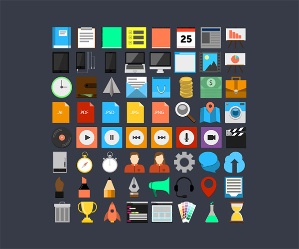 64 Colorful Squared Flat Icons Vector Pack