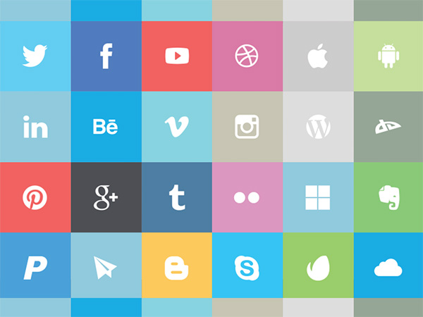 24 Flat Social Media Icons Vector Pack