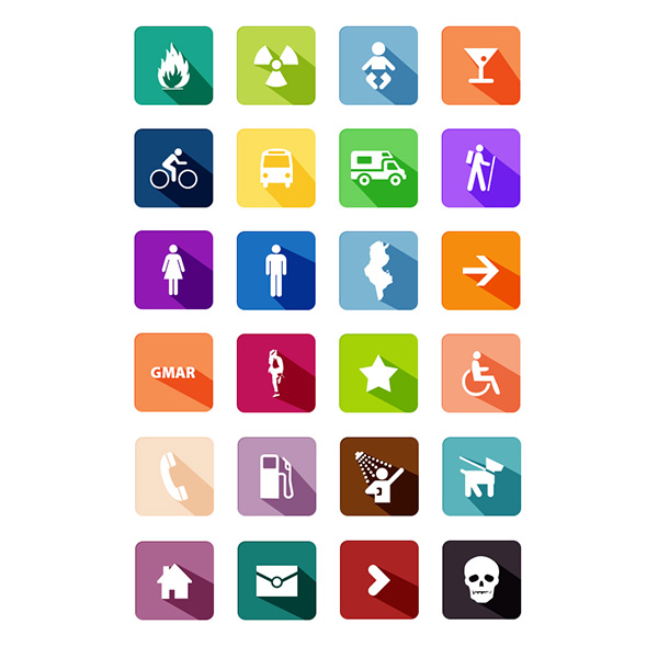 24 Long Shadow Flat Symbol Icons Collection