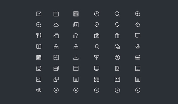 48 Thin Web Glyph Icons Set