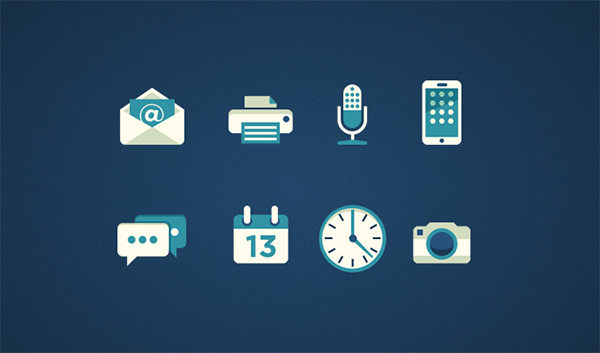 8 Flat Blue & Cream Web Icons Set
