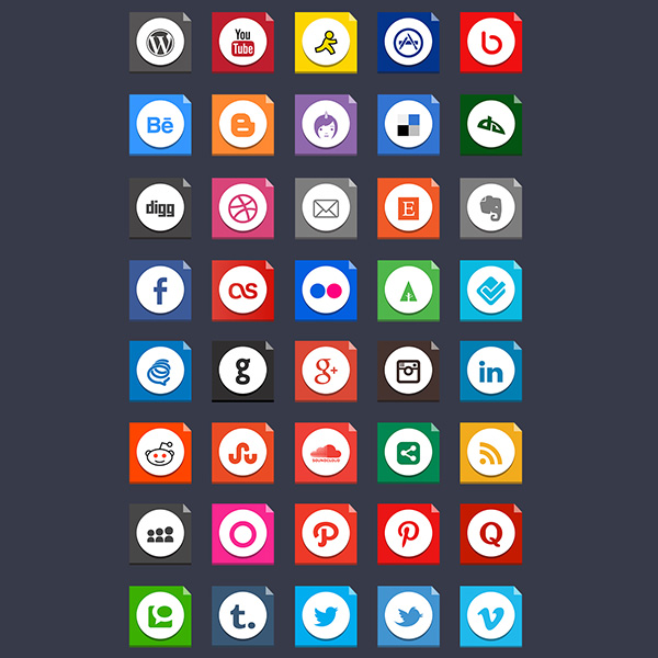 40 Flaty Square Social Media Icons Pack