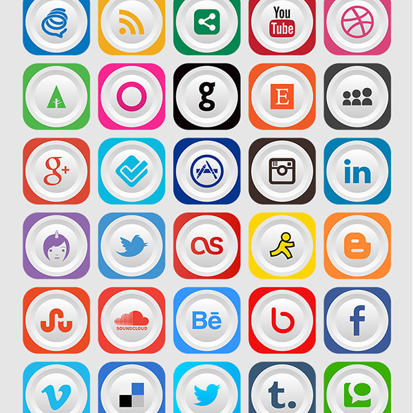 40 Colorful Rounded Social Media Icons Pack