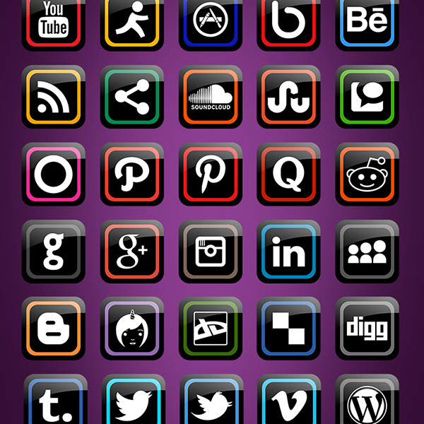 40 Glossy Black Social Media Icons Pack