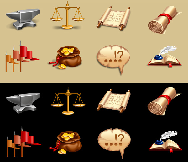 8 Fantasy Gaming Vector Icons Set