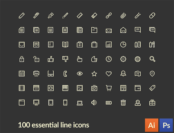 100 Essential LineArt Line Icons Vector Pack