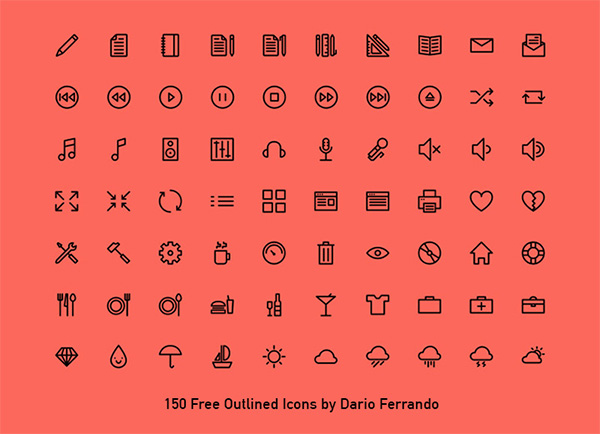 150 Simple Outline Web Icons Pack