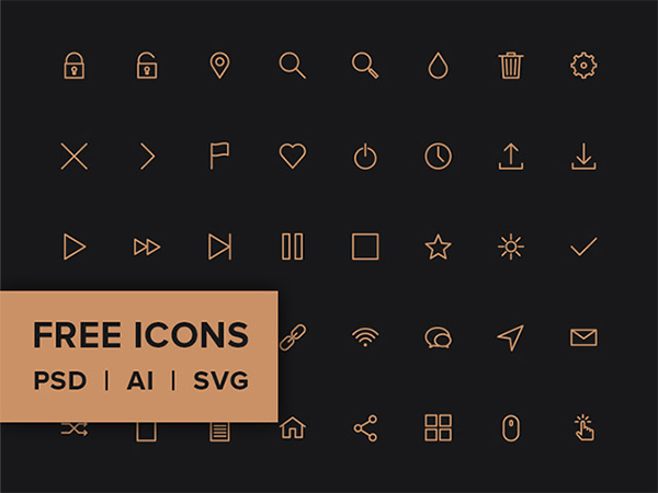 40 Thin Line Web Glyph Icons Vector Set