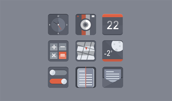 9 Rounded Flat Mobile Icons Set