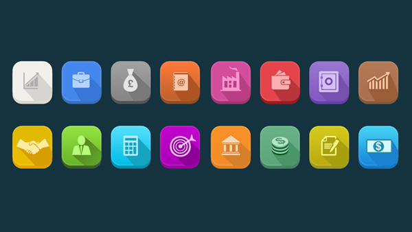 16 Long Shadow Business Theme Icons Set
