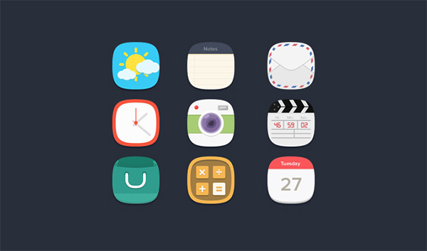 9 Flat Rounded iOS Icons Set