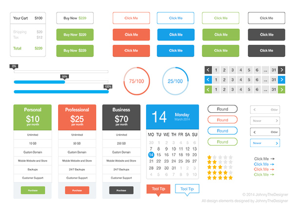 ui set ui kit star rating shopping cart progress bars pricing tables pagination loaders flat calendar buy now buttons buttons 