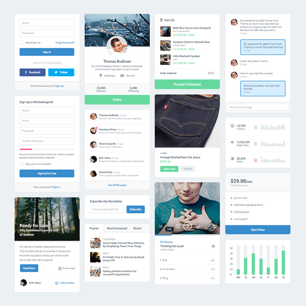 ux ui kit tabbed box sign up product boxes music player login content box checkout chat app 