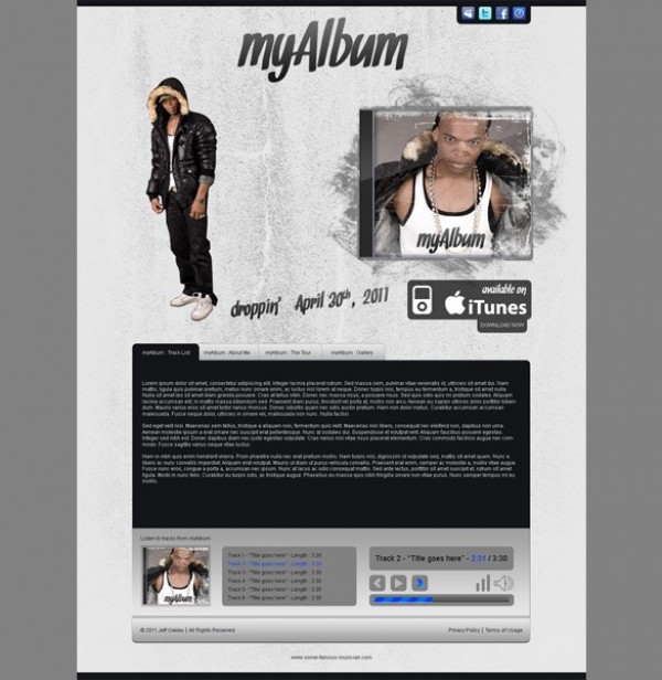 website webpage track psd portfolio music artist music mp3 landing page artist album release album 