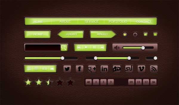 web unique ui set ui kit ui elements ui stylish star rating social icons sliders set search field quality psd player pagination original new navigation menu modern leather ui kit leather kit interface hi-res HD green fresh free download free elements download detailed design creative clean check boxes buttons 