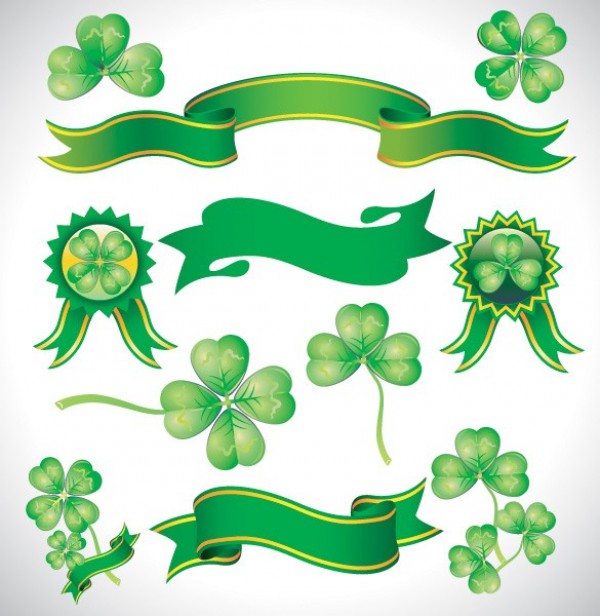 web vector unique ui elements stylish st patrick's day shamrock ribbons quality original new leaf interface illustrator high quality hi-res HD graphic fresh free download free four leaf clover elements download detailed design creative banners badges 
