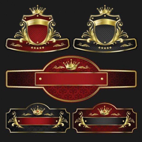 web vintage vector unique ui elements stylish shield ribbons red quality ornate original new labels interface illustrator high quality hi-res HD graphic gold fresh free download free elements download detailed design crown creative black banners 